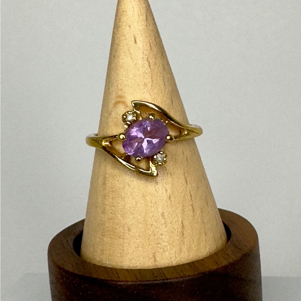 Vintage GIO LIND Signed Gold Plated Oval Cut Amethyst Ring 24KT HGE